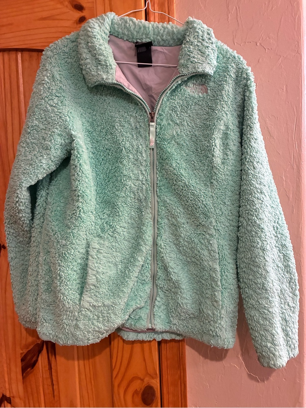 Girls XL The North Face Mint Green Fuzzy Zip-Up Jacket